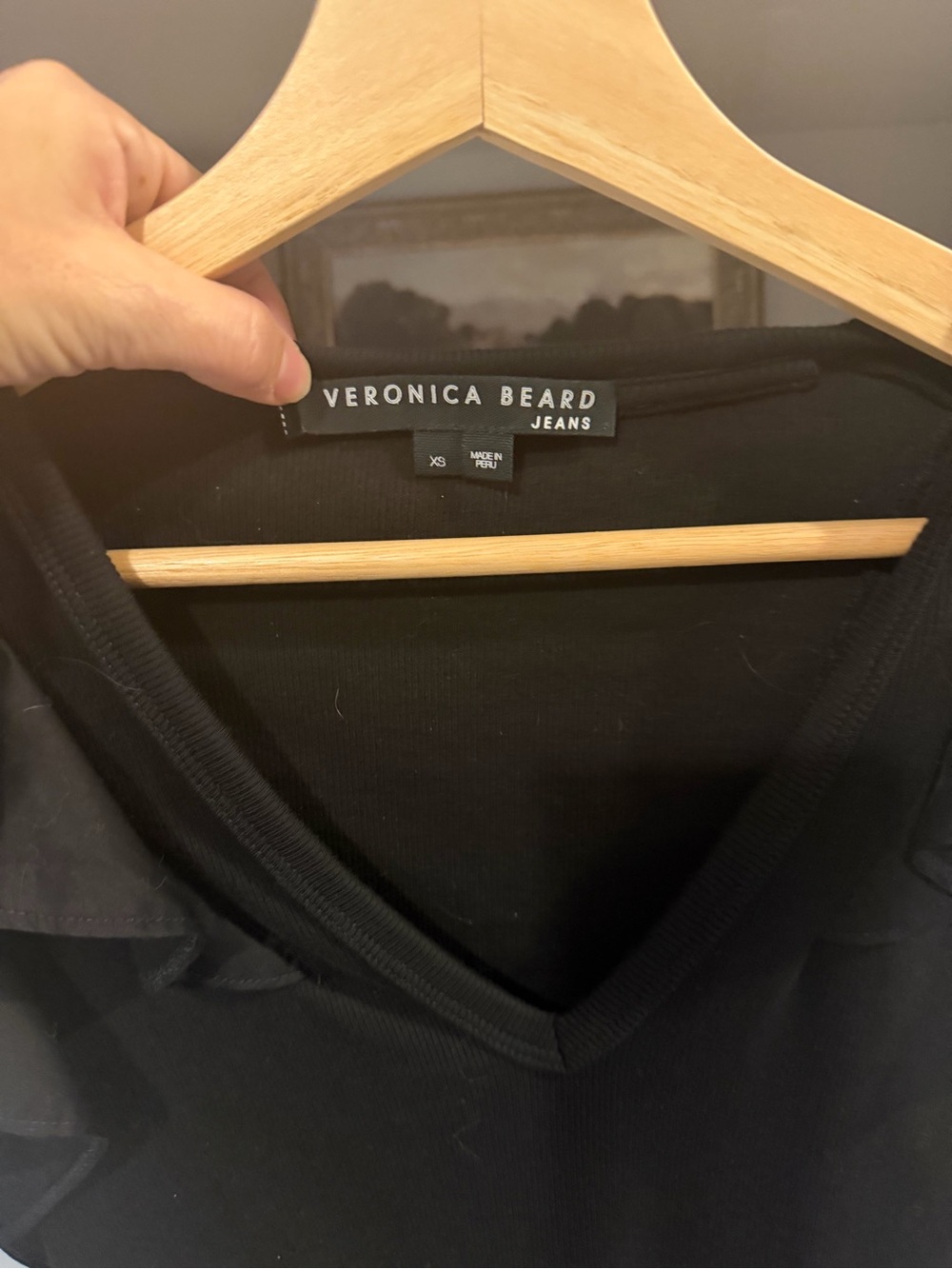 Veronica Beard Cathie Black Ruffle Sleeve V-Neck Top - Picture 6 of 6